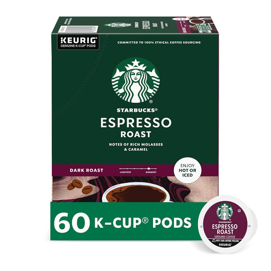 Starbucks K-Cup Coffee Pods - Dark Roast Espresso Blend | 100% Arabica, 60 Pods (6 Boxes)