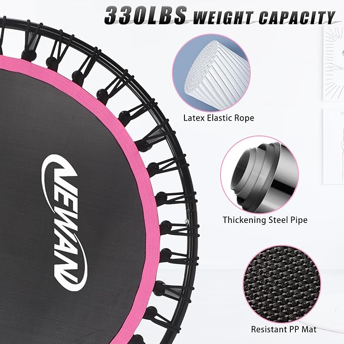 Newan 40"-48" Silent Mini Trampoline Fitness Trampoline Bungee Rebounder Jumping Cardio Trainer Workout for Adults-Max Limit 330lbs