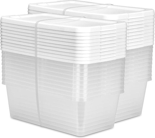 Clear Plastic Storage Boxes by 20-Pack | 6 Quart Stackable Bins for Closet, Kitchen & Office Organization