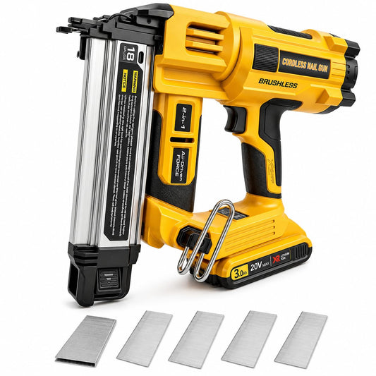 2 in 1 Cordless Brad Nailer Compatible with Dewalt 20V MAX Battery(NO Battery):Electric Nail Gun for Wood, Trim Work, DIY - A Nice Gift for a Husband or Father (Yellow and black)