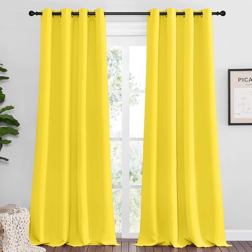 NICETOWN Bright Yellow Curtains - 102" Long, 55" Wide | Sound Reducing, Heat & Cold Blocking Panels for Modern Decor