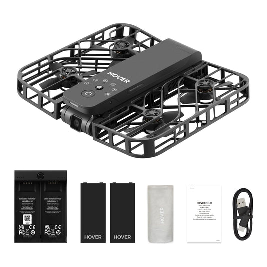 HOVERAir X1 Drone with Camera, Follow-me Drone with Self-Flying Mode, Foldable Mini Drone with HDR Video Capture, Palm Takeoff, Intelligent Flight Paths, Hands-Free Control Black (Combo Plus)