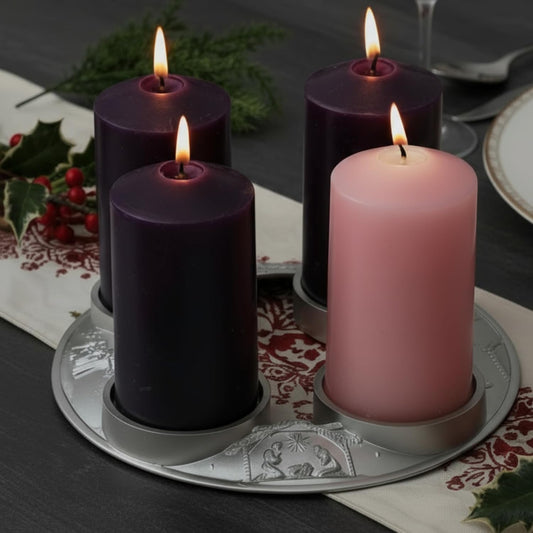 Shellwei Advent Wreath Candle Holder - Metal Nativity Scene Design for Christmas Centerpiece Decor | Fits 3-Inch Pillar Candles
