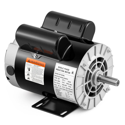 Bonvoisin 3HP Air Compressor Motor 56 Frame 3450RPM Single Phase Electric Motor, 5/8" Keyed Shaft, 1.88" Shaft Length, CCW/CW Rotation, 230V, 15.5 Amps