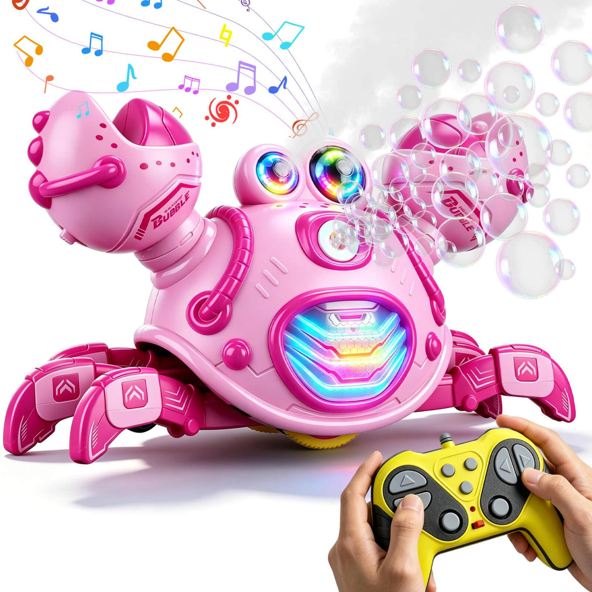 Gretex Crab Bubble Machine for Kids 3-6 Year Old: Remote Control Bubble Machine With Mist Spray Led Lights Music, AutoWalking Bubble Toy, Bubble Maker for Toddler Boys Girls Indoor Outdoor Party, Pink
