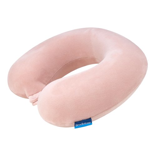 Brookstone Travel Neck Pillow - Lightweight Fleece Casing U-Shaped Stuffable Memory Foam Travel Pillow for Sleeping and Neck Support, Soft Pink