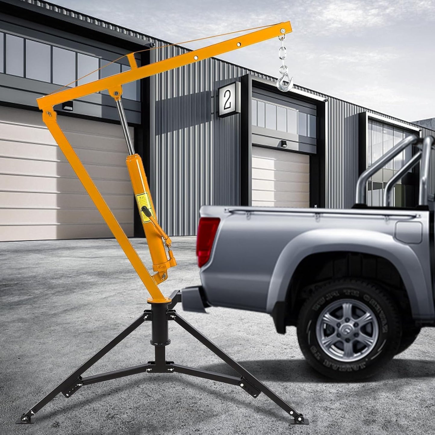 GarveeLife 1000 LBS Hydraulic Pickup Truck Crane, 360° Swivel Hitch Mounted Hoist with 3 Adjustable Booms, Truck Bed Crane for Lifting Engine, Deer, or Construction Goods-Yellow