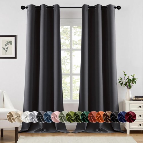 MIULEE Dark Grey Blackout Curtains - Thermal Insulated Room Darkening Drapes | 96 Inches Long, 2 Panels