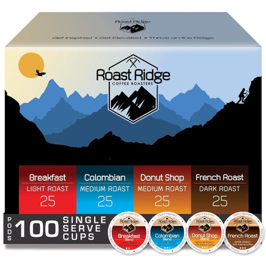 Roast Ridge Coffee Pods - Variety Pack for Keurig K-Cup Brewers | 100 Count of Light, Medium & Dark Roasts