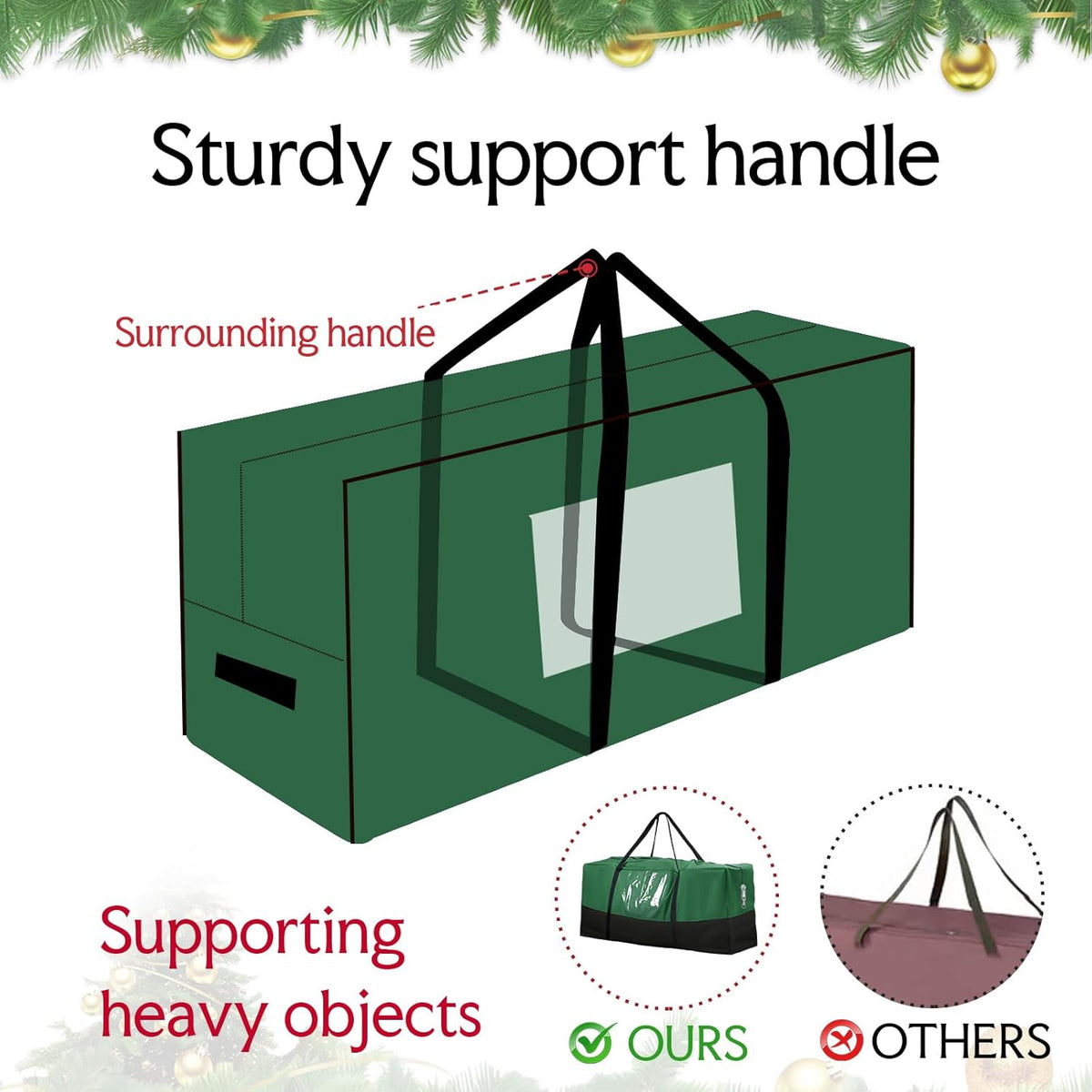 Skiennix Christmas Tree Storage Bag - Heavy Duty 600D Oxford Material for Up to 10 Ft Trees | Dampproof with Dual Zipper & Reinforced Handles