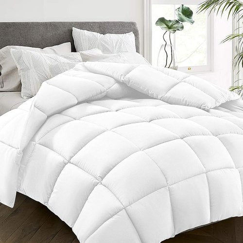 HYLEORY Queen Size Bed Comforter - Cooling Goose Down Alternative Duvet Insert - Machine Washable - White