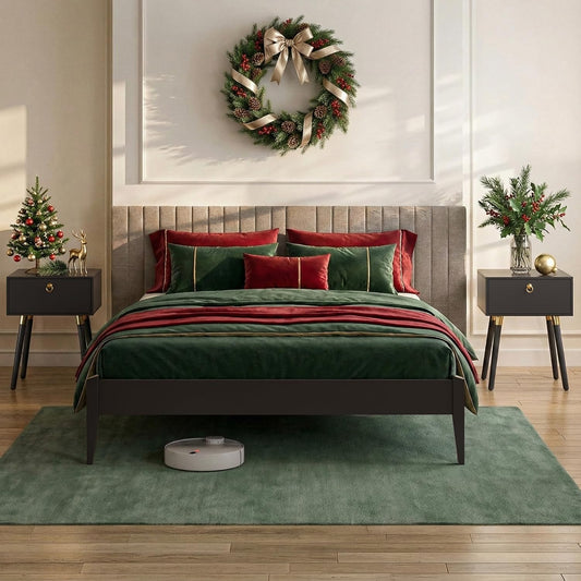 Bme Dinkee King Platform Bed Frame Wood 15 Inch - Solid Wood Bed Frame - Modern & Minimalist Style - 12 Strong Wood Slat Support - Easy Assembly - No Box Spring Needed - Black