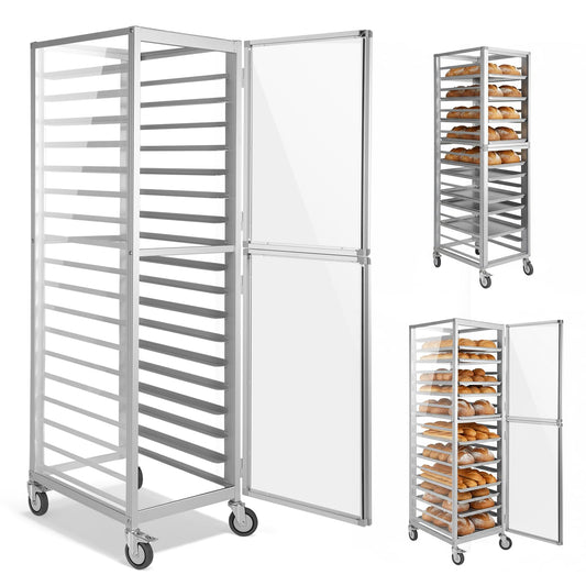 18 Tiers Commercial Bun Pan Rack with Wheels Bakery Cart NSF Listed Sheet Pan Rack Aluminum Racking Trolley Storage for Kitchen Home Bread Baking Equipment 18.5x24.6x70in