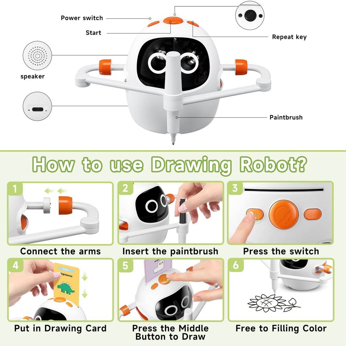 Gezxt Drawing Robot for Kids, Montessori Painting Learning Toys, Voice Interactive Educational Drawing Machine with 220 Word Cards for 3 4 5 6 7 8 Year Old Boys Girls Gift