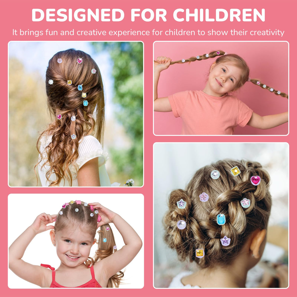 stochastic box Hair Jewels Stamper Kit,Hair Styling Tool with 24 Reusable Shining Diamonds,Hair Gem Stamper Creative DIY Hair Art Crafts for Girls