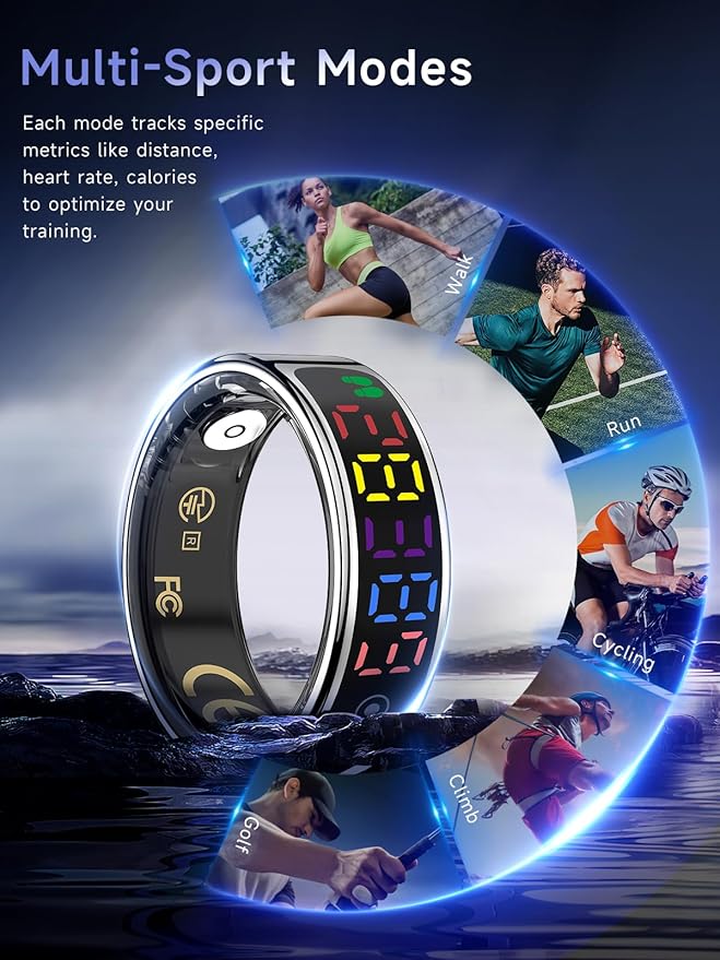 Smart Ring for Women Men, Health Ring Colorful Display, Fitness Tracker with Heart Rate, Blood Oxygen, Sleep Monitor, No Subscription Fee, 5ATM Waterproof for iOS & Android (Silver, 11)
