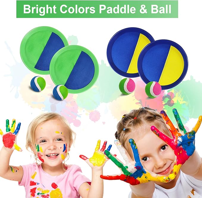 Jalunth Ball Catch Set Game Toss Paddle - Beach Toys Back Yard Pool Outdoor Lawn Games Backyard Camping Sticky Mitts Age 3 4 5 6 7 8 9 10 11 12 Years Old Boys Girls Kids Adults Family Easter Gifts