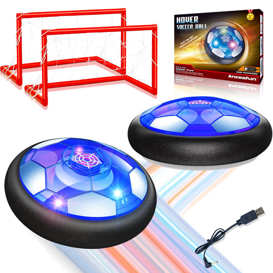 2 Pack Hover Soccer Ball Set with 2 Goals - Rechargeable LED Air Power Football, Indoor/Outdoor Floating Hover Ball Toy, USB Charging Soccer Gifts for Boys & Girls Ages 3-12, Birthday/Holiday Presents