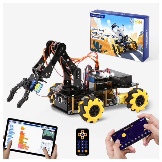 Robotics for Kids Ages 8-12, ACEBOTT Smart Robot Arm Car Kit with 5DOF, STEM Toys for Boys Age 8-12 12-16+, ESP32 Arduino/Python/Blockly Coding, App & Remote Control, STEM DIY Gift for Teens & Adults
