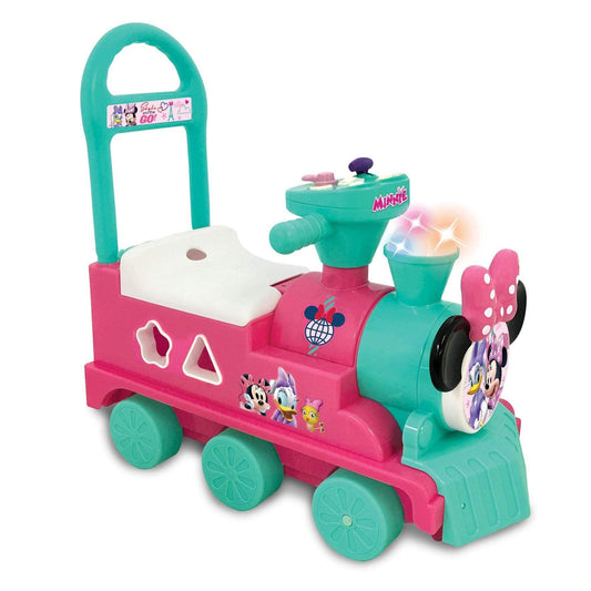 Kiddieland Disney Minnie Mouse Play n' Sort Activity Train Ride-On with Lights, Sounds, Shape Sorter, Storage Seat, Push Handle, Ages 12–36 Months, Toddler Indoor Toy for Motor Skills