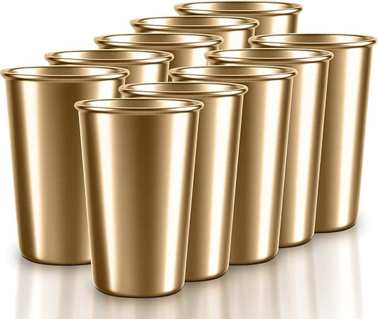 5 Pack 16 oz Stainless Steel Pint Cups,Stainless Steel Cup,Pint Cup Tumbler，water Tumbler,Stackable,Reusable,BPA Free (16oz-10pack-Gold steel)