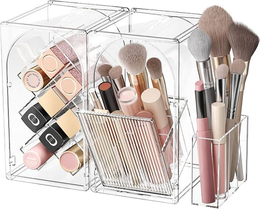 Modular Makeup Organizer, Clear Acrylic Cosmetic Storage Box with Drawer, Vanity Countertop Organizer for Makeup, Skincare and Beauty Accessories – Multiple Styles
