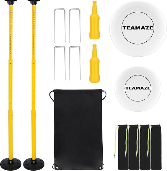 Flying Disc Game Set, Disc Toss Outdoor Games Height Adjustable Bottle Drop Set, Score Tracker, Portable Bottle Set for Family Yard Lawn Beach