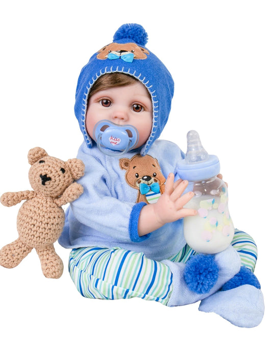 Aori Reborn Baby Boy Doll - 22 Inch Realistic Lifelike Weighted Newborn Boy with Ultra Soft Body, Pacifier, Outfit | Handmade Soft Vinyl Baby Doll for Kids 3+, Toddlers, Collectors