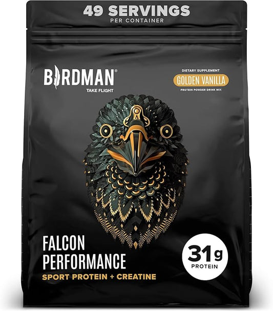 Falcon Performance Vegan Protein Powder, 31g Protein, 5g Creatine, 5g BCAA, Probiotics, Electrolytes, Pre Workout, Low Carb, Sugar Free & Dairy Free, Plant Based Vanilla Protein - 49 Servings