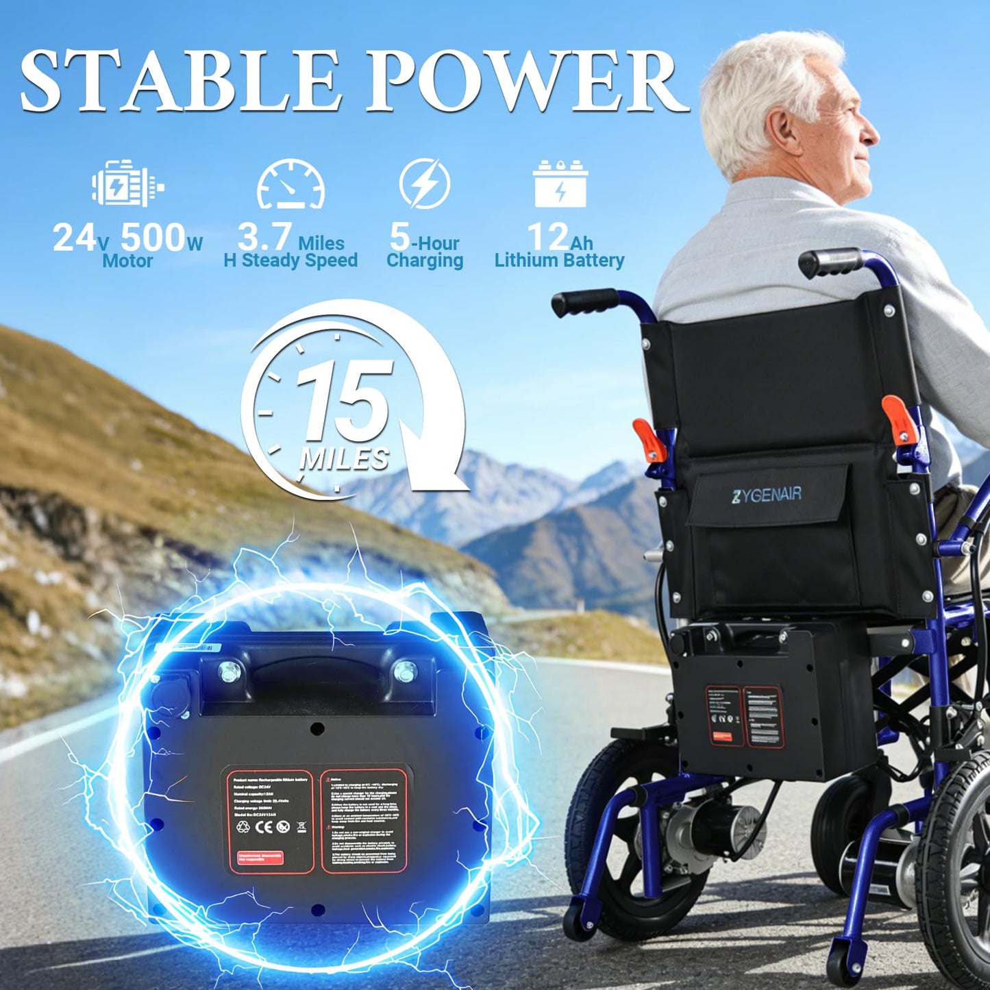 YF001 Zygenair Electric Wheelchair 330Lbs Capacity Durable Electric Wheelchairs for Adults, Lightweight Motorized Wheelchair with 12Ah Lithium Battery, Foldable Power Wheelchair (Purple, Standard)