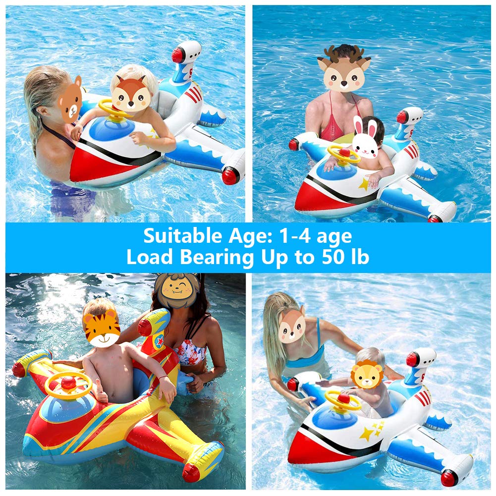 Baby Inflatable Pool Float Swimming Float Boat with Steering Wheel Horn for Kids Toddlers Age 1-4 Boys Girls Inflatable Ride-ons Summer Pool Swim Ring Beach Supplies
