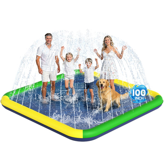 Splash Pad for Kids & Dogs, EPN 140"-100" Extra Large Non-Slip Sprinkler Splash Pad, Thickened 0.5mm PVC Water Play Mat, Outdoor Water Toy for Backyard Summer Fun, Ideal for Toddlers 3+ Boys Girls