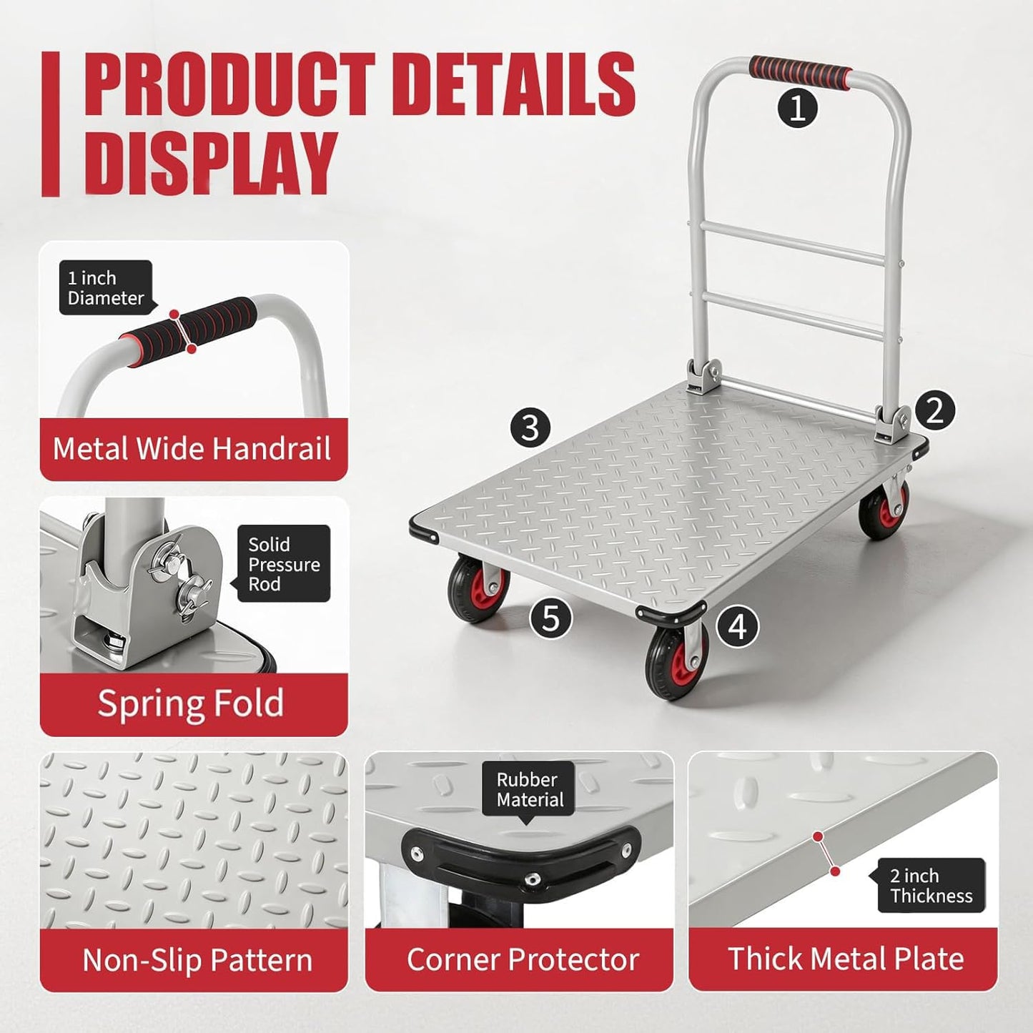 Heavy Duty Platform Truck Cart, 36"X24" Flatbed Cart Folding Hand Trucks, 2000Lbs, 6" Swivel Brake Casters, Foldable Folding Dolly for Warehouse Garage Moving