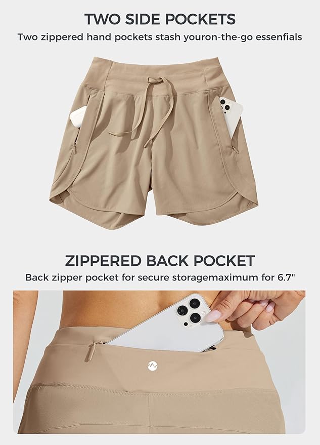 Willit Women's 7" Athletic Running Shorts Long Workout Hiking Shorts Quick Dry High Waisted Active Zipper Pocket(Large)