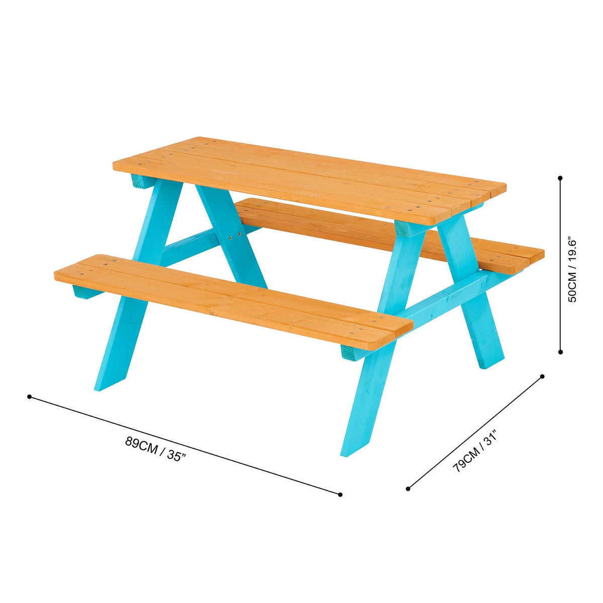 Teamson Kids - Wooden Outdoor Child Children Kids Picnic Table & Chair Bench Set - Brown/Aqua