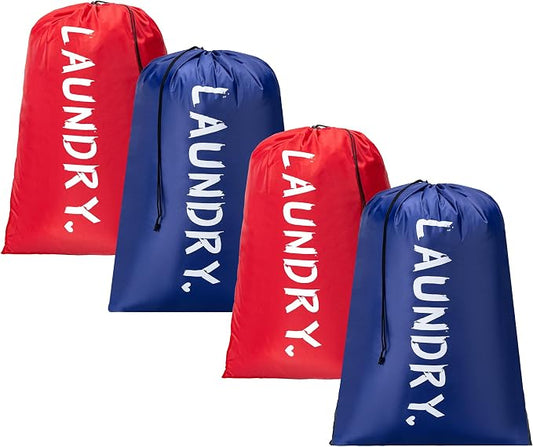 4 Pack XL Travel Laundry Bag, Machine Washable Dirty Clothes Organizer with Drawstring,Large Enough to Hold 4 Loads of Laundry, Easy Fit a Laundry Hamper or Basket Travel Essentials 24" x 36"