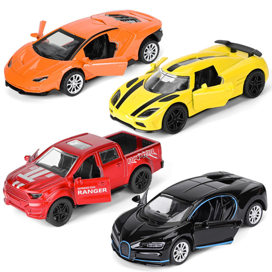 4 Pack Toy Cars,1/36 Metal Diecast Cars Toy with Opening Doors Kid Pull Back Cars Toys Set,Boy Toy Car for Age 3 4 5 6 7 8 9 10 11 12