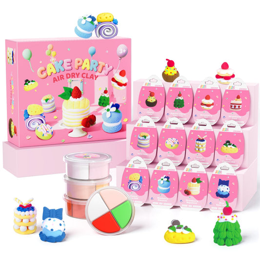 Air Dry Clay Kits for Kids - hittaty Cake Themed Model Magic Clay, 12 Boxes Molding Clay for Kids with Sculpting Tools and Tutorials, Safe, Soft & Non-Sticky DIY Arts and Crafts Gift for Boys & Girls