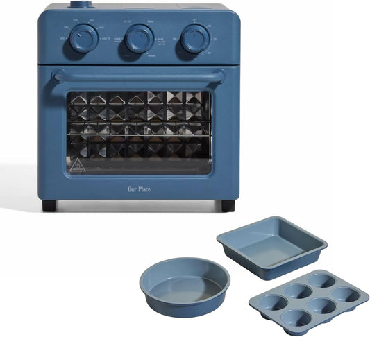 Our Place Wonder Oven - 6-in-1 Air Fryer & Toaster Oven with Steam Infusion | Nonstick Ceramic Bakeware Set (Round, Square & Muffin Pan) | Blue Salt