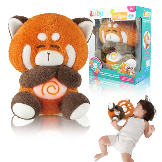 auby Red Panda Baby Soothing Toy - White Noise Machine & Lullabies, Plush Comfort with Rhythmic Breathing, Removable Sound Box for Easy Wash, Newborn Gift