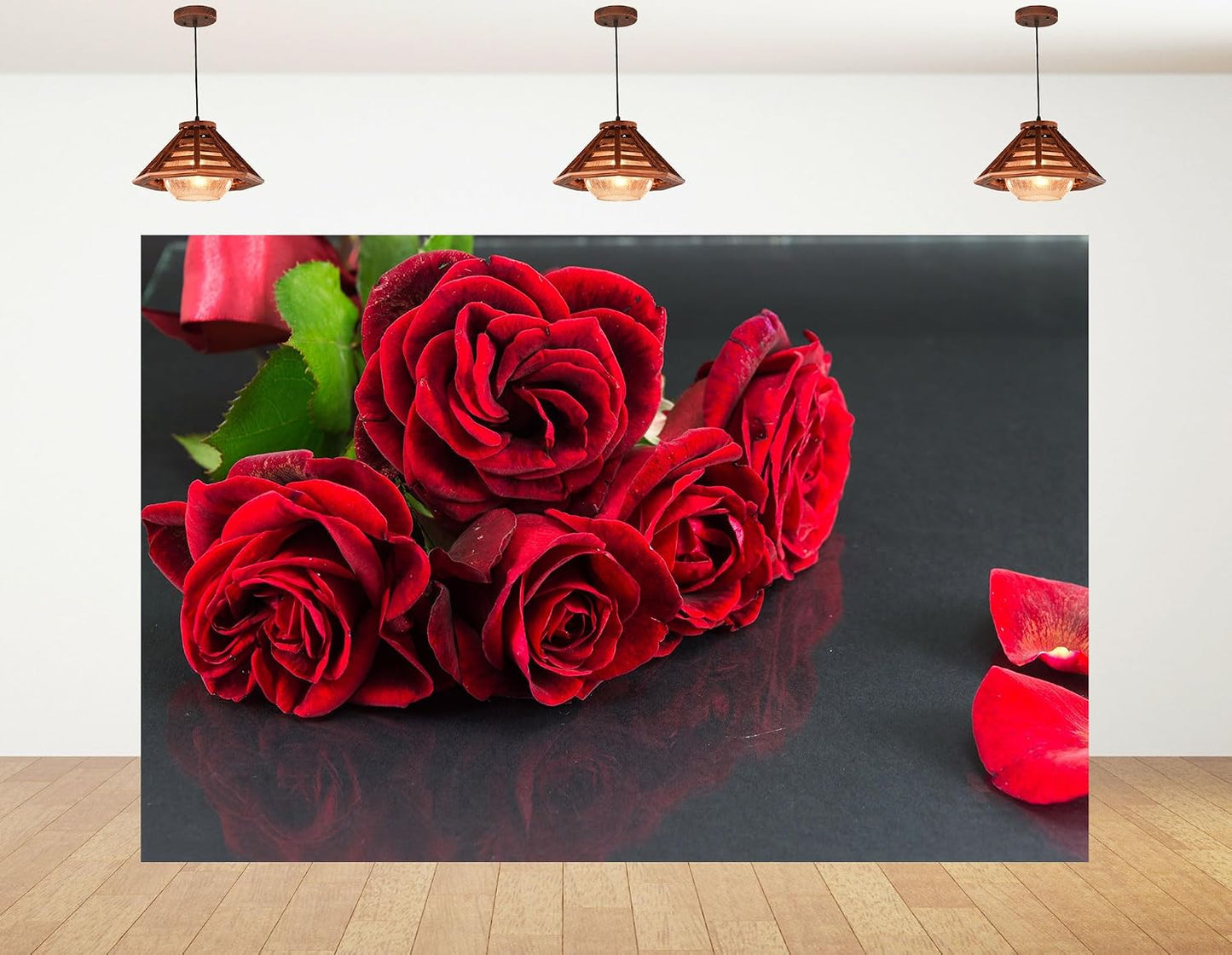 KeyWork 9x6ft Red Rose Bouquet Backdrop Fresh Bloom Petal Photography Background for Valentine's Day Gift Party