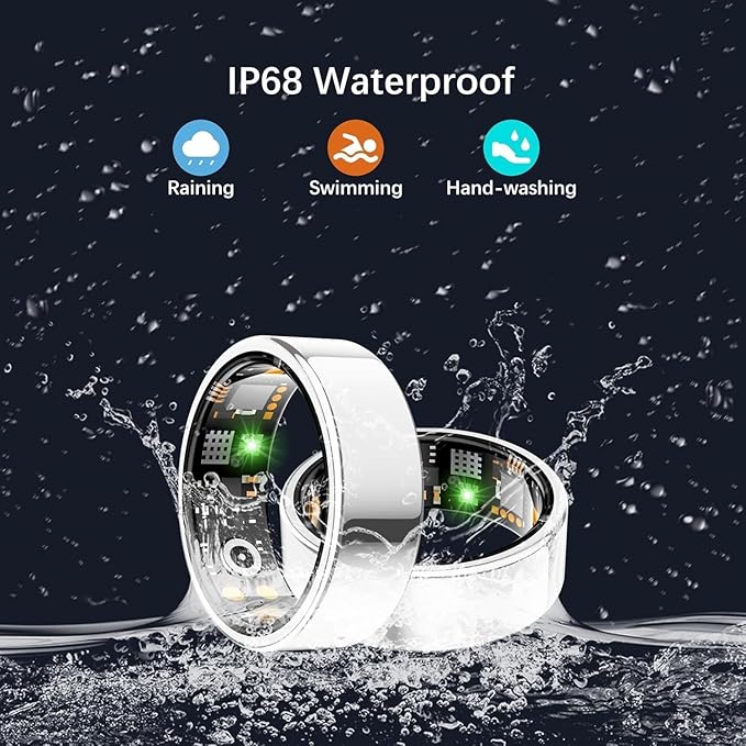 Health Tracker Ring, Smart Health Ring for Women Men with Heart Rate, Blood Oxygen, Sleep Monitor, Steps,Calories, No Subscription Fee, IP68 Waterproof Smart Ring for iPhone & Android (Silver, 9#)