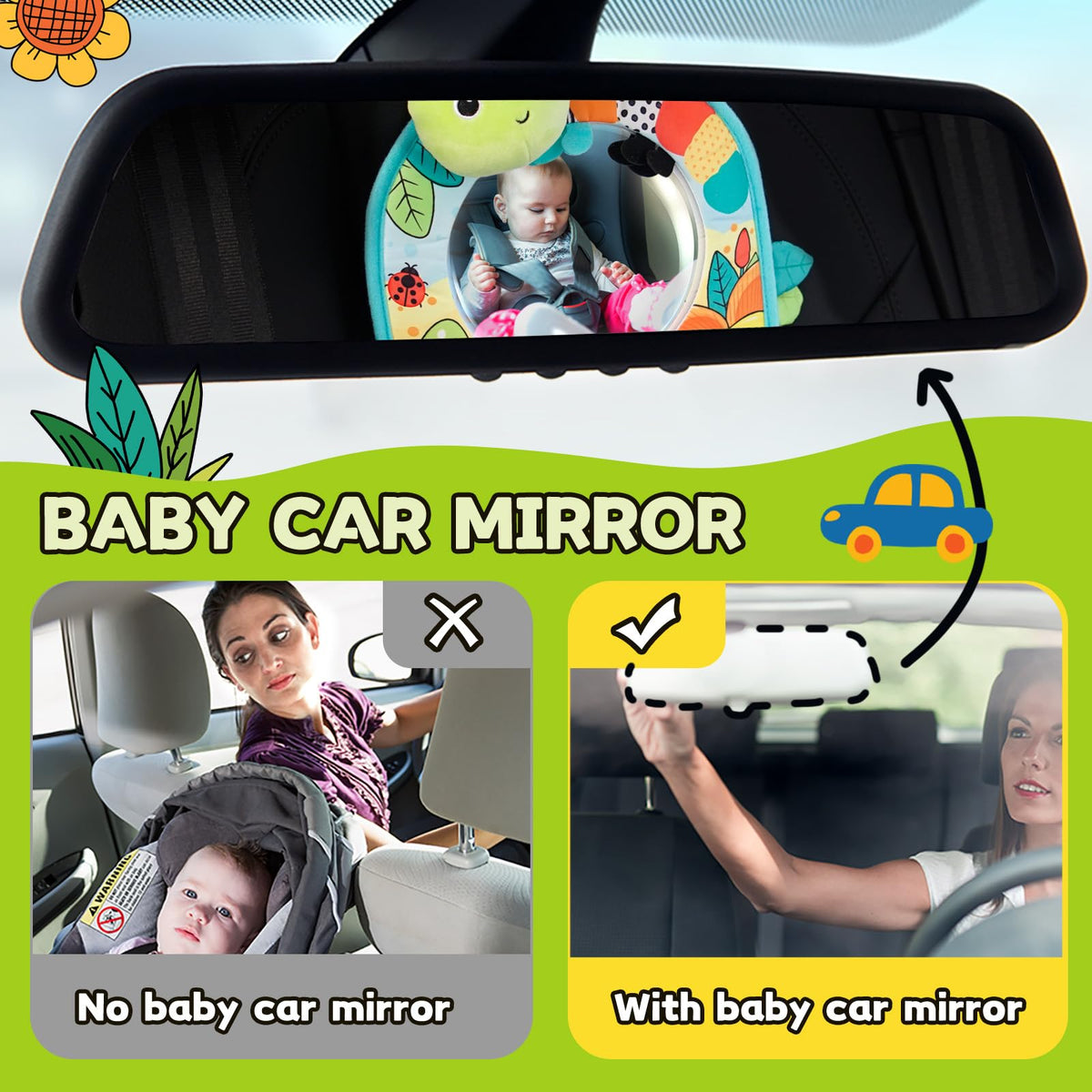 Koty Infant Car Seat Toy - Kick and Play Activity Center with Mirror, Teether and Crinkle Paper, Fun Travel Baby Toy for Rear Car Seat, Easier Drive with Newborns, Babies
