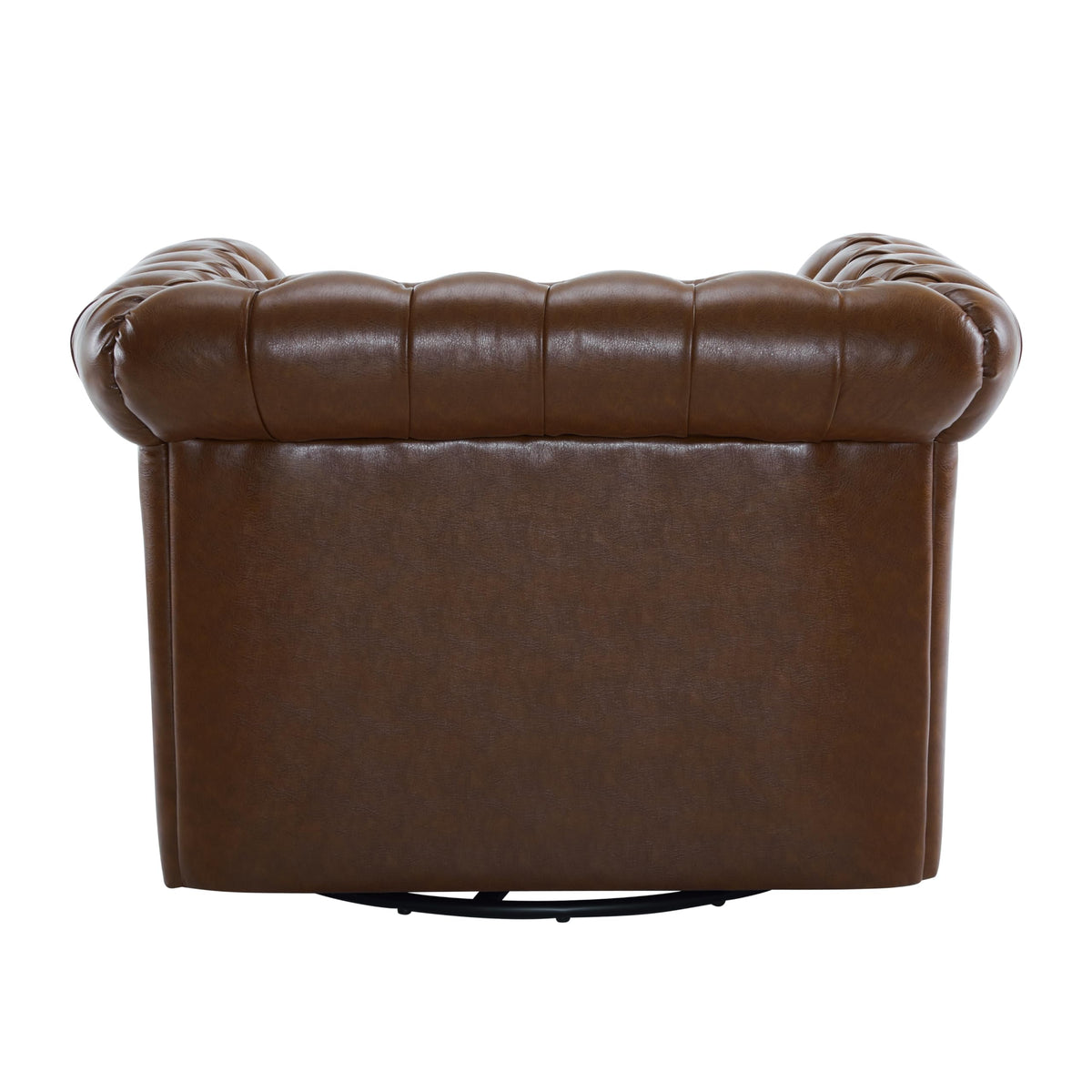 Christopher Knight Home Oakley Chesterfield Faux Leather Upholstered Club Chair, Button-Tufted 360° Swivel Sofa, Scrolled Arm Living Room Sofa, No Assembly Required Furniture, Dark Brown
