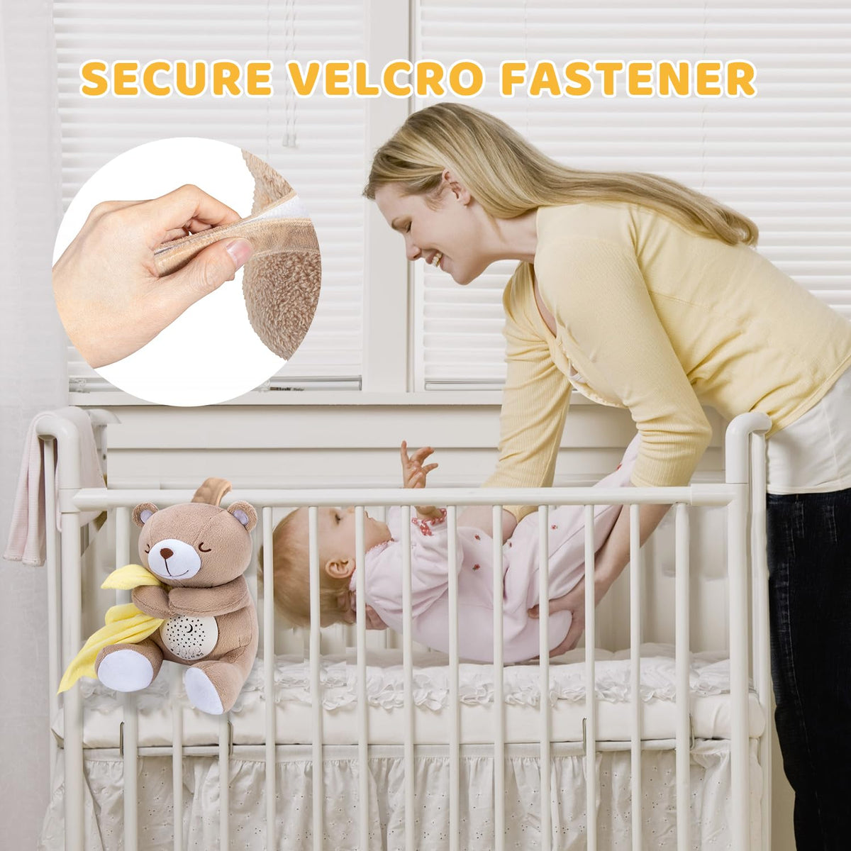 BEREST Rechargeable Baby Sleep Soother Bear, Nursery Decor Night Light Projector, Mom's Heartbeat Cry Sensor Lullabies White Noise Sound Machine, Toddler Crib Sleeping Aid Toys for Shower Gifts