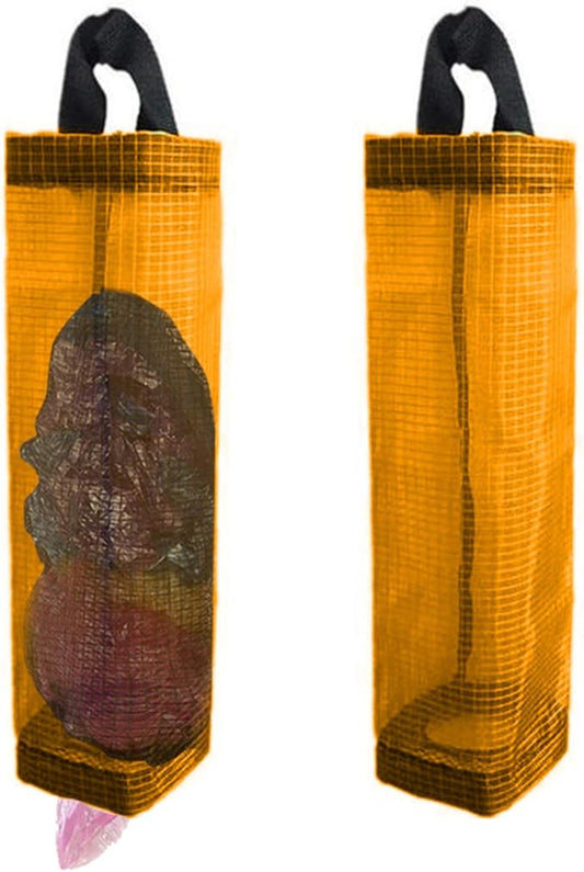 TOGETRUE Plastic Bag Holder, Mesh Grocery Bag Holder Hanging Storage Bag Dispenser (Yellow 2 Packs)