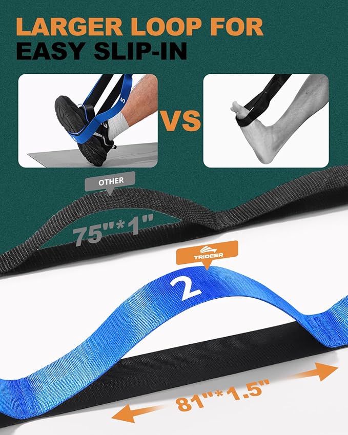 Trideer Stretch Straps with Loops, Non-Elastic Yoga Straps for Stretching, Durable Nylon Stretch Bands for Exercise Physical Therapy Flexibility, Yoga,Hamstring Leg Stretcher with Guidance