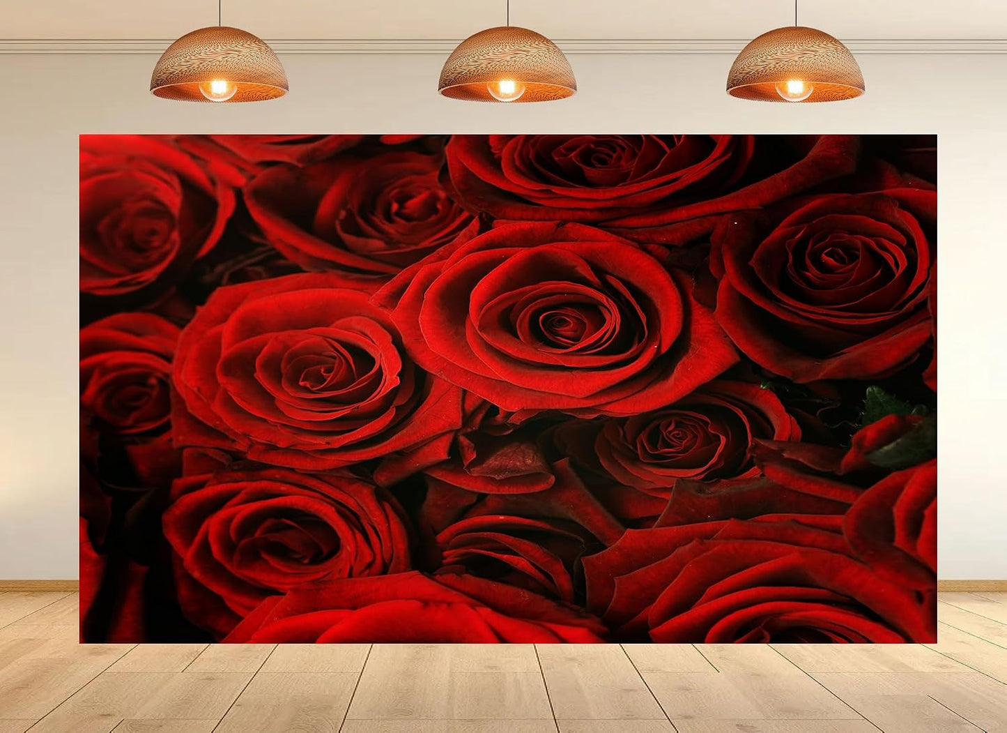 UPXIO 5x3ft Luxury Red Rose Bouquet Backdrop Dense Floral Blooms Photo Background Tapestry for Wedding Anniversary