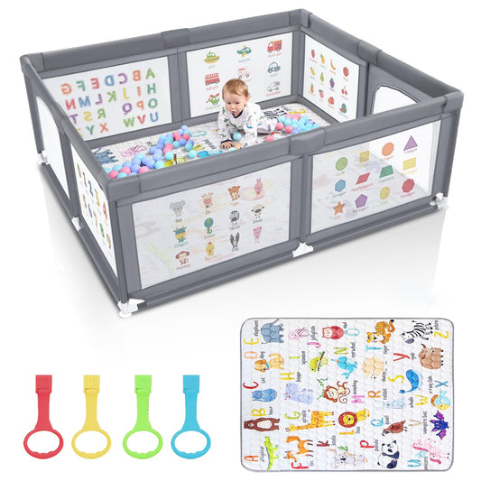 Voovc Premium Baby Playpen with Mat, 71x60 Inches Extra Large Playpen for Babies and Toddlers, Indoor & Outdoor Activity Center, Safety Baby Play Pen with Gate Prints