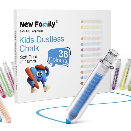 NewFamily 36-Color Dustless Chalk with Holders, Non-Toxic Washable Sidewalk & Blackboard Chalk for Kids' Toddler Art & Indoor Play